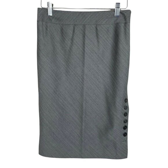 Ted Baker London Pencil Skirt Button Slit‎ Size 1 Gray Lined Side Zip - Picture 1 of 7